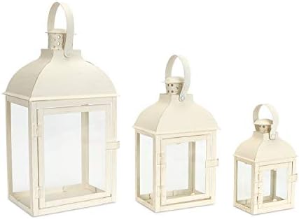 Metal and Glass Pillar Candle Holder Lantern, Set of 3 Metal and Glass Pillar Candle Holder Lantern, Set of 3