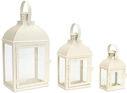 Metal and Glass Pillar Candle Holder Lantern, Set of 3 Metal and Glass Pillar Candle Holder Lantern, Set of 3