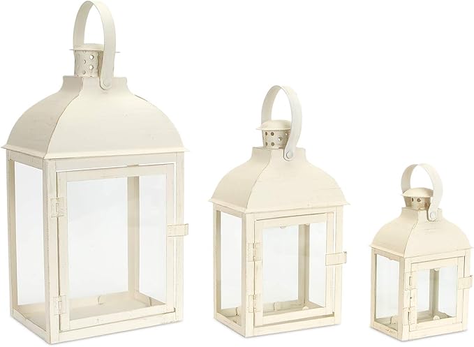 Metal and Glass Pillar Candle Holder Lantern, Set of 3 Metal and Glass Pillar Candle Holder Lantern, Set of 3